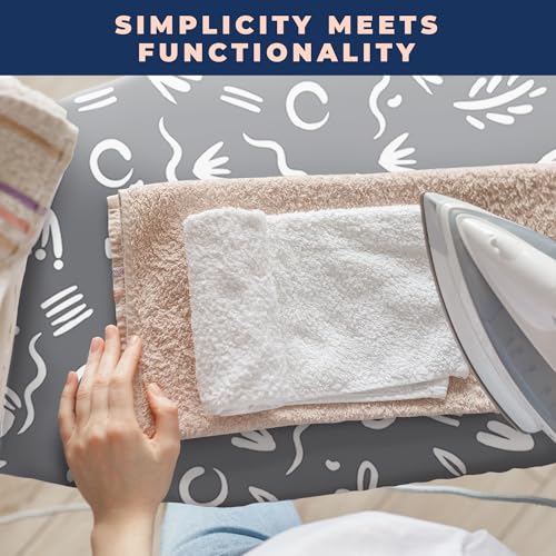 Image of Ironing Board Cover and Pad Extra Thick Heavy Duty Padded Multiple Layers Silver Coated Ironing Board Cover, Non Stick Scorch and Stain Resistant Standard Size 15x54 with Elasticized Edges (Soft Grey)