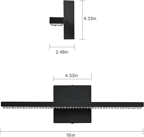 Miniatura 5 de Moderna lámpara LED para tocador de baño, 16 pulgadas, 8 W, lámpara de baño moderna color negro mate, para baño, blanco frío, 6000 K
