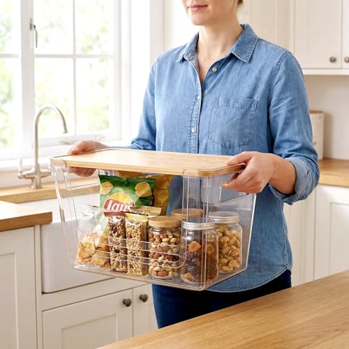 Trash Bag Dispenser ,Extra Large Trash Bag Holder Dispensers With Bamboo Lid,Multi-functional Pantry Organizers and Storage For Kitchen, Cabinet, Laundry Room, Pantry (Clear, XL-2PACK) - Image 4