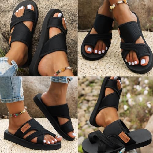 Brahusd Breathable Mesh Slide Sandals for Women 2024, Brahusd Sandals Breathable Mesh Slide, Comfortable Orthopedic Slippers, Lightweight Arch Support Shoes(Black,9/41)3