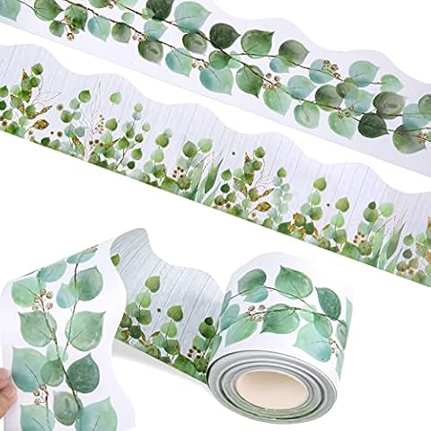 Classroom Bulletin Board Borders Boho: 36ft Eucalyptus Bulletin Board Border Classroom Decor, Two Sided Printed Plant Leaf Eucalyptus Die-Cut Border Trim Bulletin Boarders, Farmhouse Decorations Cover