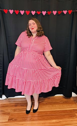 Image of CARCOS Plus Size Dresses for Curvy Women Collared Vneck Short Sleeve Dresses Midi Summer Ruffle Dress with Pocket XL-5XL