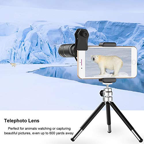 Image of Apexel Camera Phone Lens Kit + Tripod Lens -Metal 16X Telephoto Zoom Lens