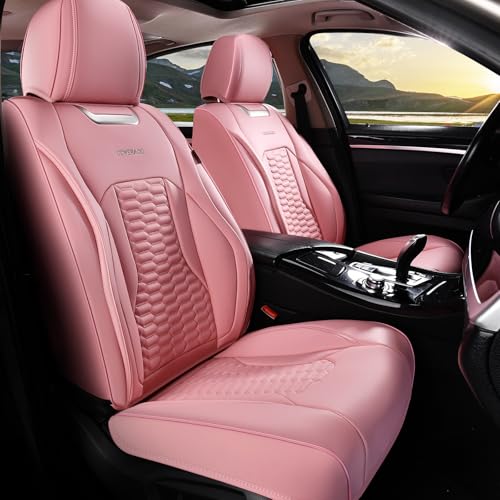 Image of Coverado Front Car Seat Covers, Premium Nappa Leather Waterproof Front Seat Protectors, Universal Automotive Seat Covers Compatible with Most Vehicles (Pink)
