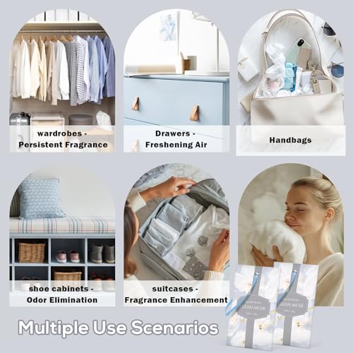 Image of SCENTORINI Scented Sachets for Drawer and Closet, Pure Musk Scent 14 Pack | Long-Lasting Sachets Bags Gift Set, Wardrobe Freshener for Dresser, Closet, Clothes Storage, Suitcases, Gym Bag, Locker