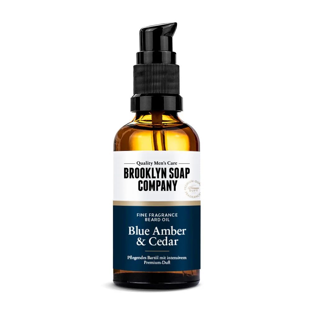 Brooklyn Soap Company, Bartöl 50 ml Blue Amber & Cedar - Pflegendes Bart Öl für Herren - Für die tägliche Bartpflege - Beard Oil in Reisegröße, ideal als Geschenk für Männer