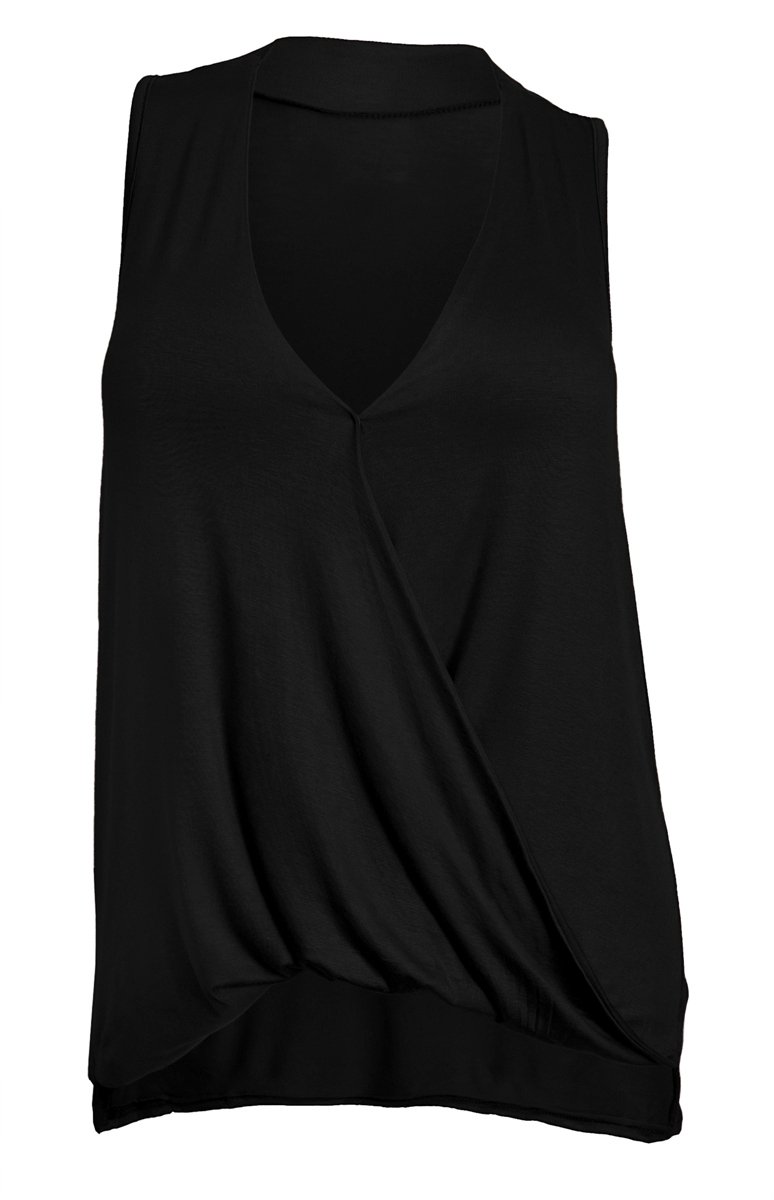 eVogues AppareleVogues Plus Size Sleeveless Drape Front Top Black