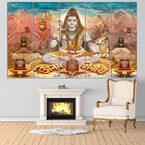 Image of Maxstone Shiva Shiv Shivji Bholebaba Mahadev Wall Painting for Living Room, Bedroom, Office, Hotels,Drawing Room Wooden Framed Digital Painting (30x60 inch) M1155