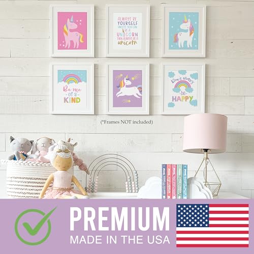 Image of Hadley Designs 6 Unicorn Room Decor for Girls Bedroom - Unicorn Wall Decor Posters for Kids, Reversible Unframed Wall Art Pictures for Toddlers & Girls Bedroom Decors, Made in USA