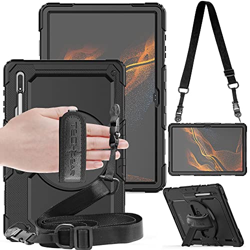 TECHGEAR UTILITY Case fits Samsung Galaxy Tab S8 Ultra 14.6" (SM-X900 / SM-X906) Tough Rugged HEAVY DUTY Armour Shockproof Impact Case with 360 Rotating Stand, Hand Strap and Shoulder Strap Case