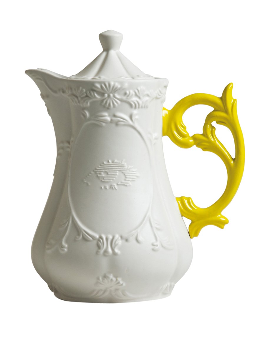 SelettiI‐Wares Teapot with Coloured Handles, Porcelain, White/Yellow, 13 cm Diameter, 23 cm Height