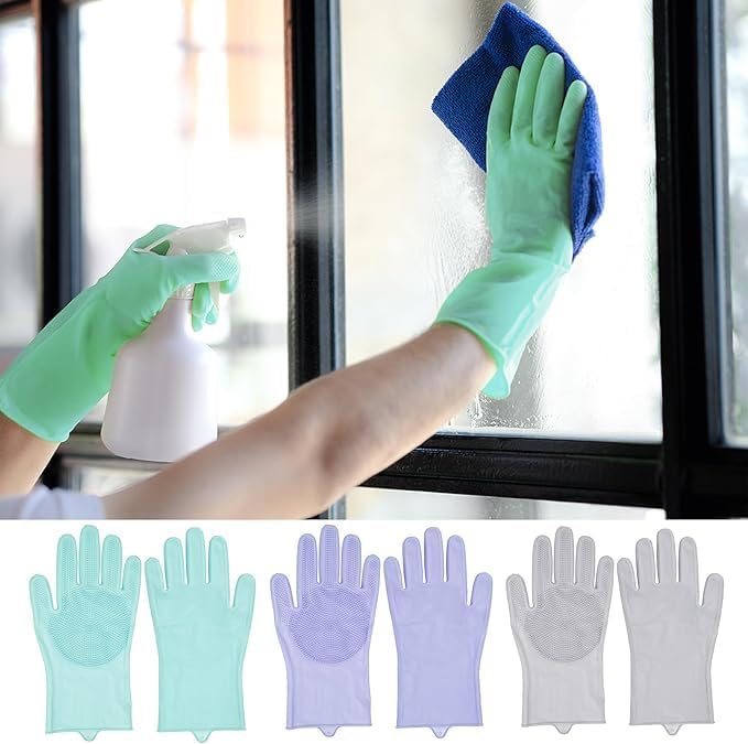 Image of GDNK Reusable Rubber Latex PVC Flock lined Long Sleeves elbow length Hand Gloves for Kitchen Dish-Washing, Cleaning Gloves (Pack of 2) (Silicon + Cotton (Multicolor))