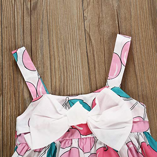 Vestido infantil de princesa sem mangas com estampa de frutas e cereja