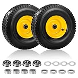 15x6.00-6 Tubeless Tire and Wheel for Riding Mowers & Lawn Tractors, 3/4" & 5/8" Bearings, 3"-4.4" Centered Hub, 2 PCS, Compatible with John Deere, Craftsman, Cub Cadet, Lawn Tractors, 500Lbs Capacity