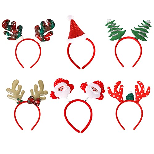 GoGice 6 Stück Weihnachtsstirnbänder, Weihnachtsbaum-Weihnachtsmützen-Stirnbänder, Rentiergeweih-Stirnbänder für Erwachsene, Kinder, Weihnachtsfeier, Zubehör, Geschenke Cover