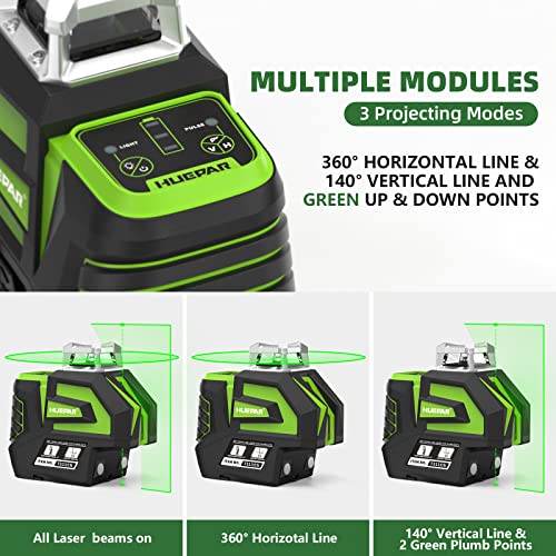 Huepar Self-Leveling Green Laser Level Cross Line With 2 Plumb Dots Laser Tool -360 Horizontal Line Plus Large Fan Angle Of Vertical Beam -Li-Ion Battery With Type-C Charging Port&Magnetic Base 7211Cg #TOP1