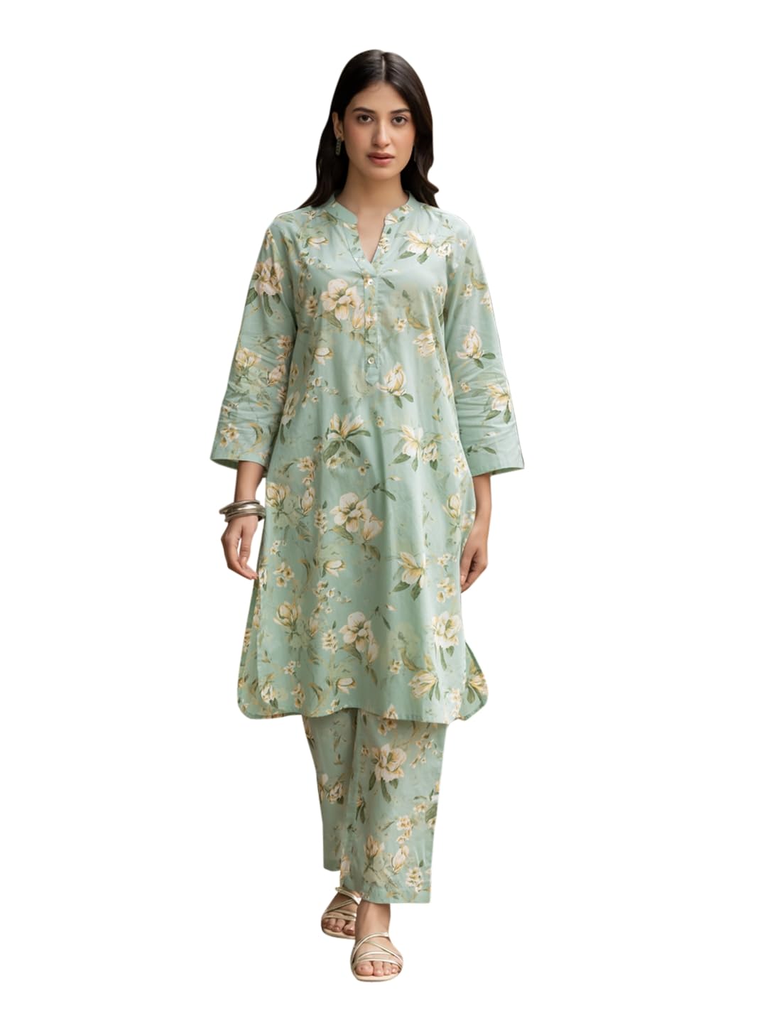 fiorra Women's Pista Green Cotton Printed Co-ord Set-picture-34