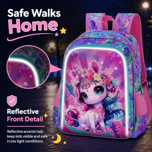 Image of Unicorn Backpack for Girls, 16 inch Kids Bookbag with Lunch Box,3Pcs School Backpacks for Elementary Preschool Kindergarten (Pink)
