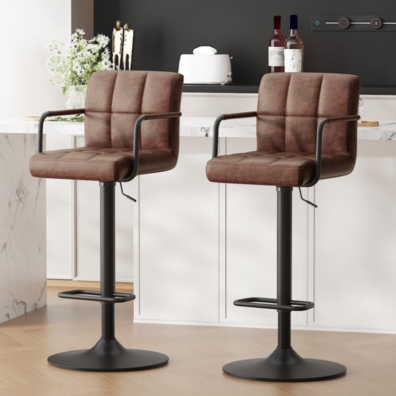 Ckaff Tabouret de Bar Lot de 2, Tabouret de Cuisine Pivotants 360°,Chaise de Bar Réglable en Hauteur avec Similicuir avec et Repose-Pieds, Dossier,...
