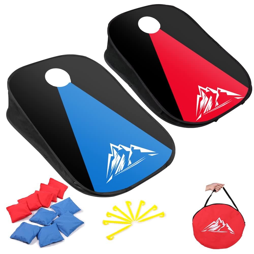 Juego de Cornhole plegable 2 en 1, juego de Cornhole portátil al aire libre con marco de PVC, 10 bolsas de frijoles y bolsa de transporte para niños, patio, césped, playa y camping