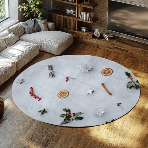 Christmas Natural Elements Round Rug 7'Round - Rustic Washable Non