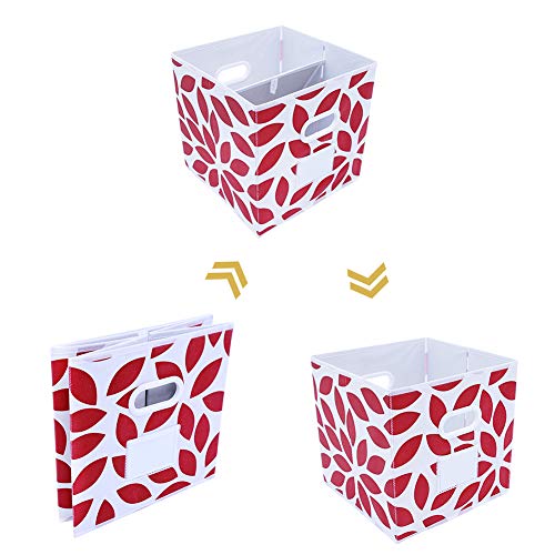 Image of MAX Houser Fabric Storage Bins Cubes Baskets Containers with Dual Plastic Handles for Home Closet Bedroom Drawers Organizers, Foldable, Set of 6 (Red)