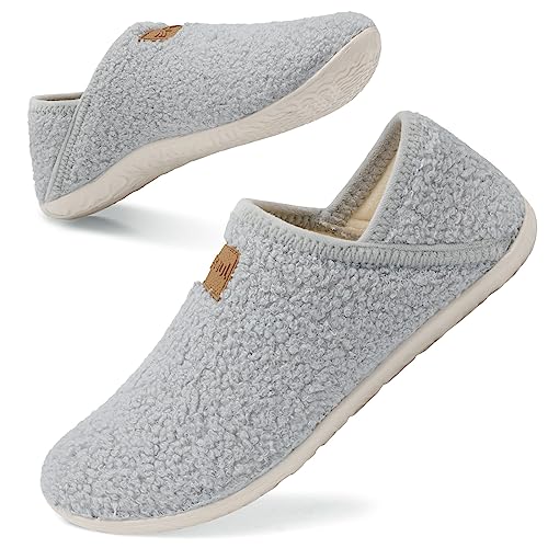 Spesoul Fuzzy House Slippers for Women Men Indoor Closed Back Lightweight Cozy Faux Furry Lining Barefoot House Shoes Slipper Socks for Bedroom Home Office Yoga Outdoor Walking Shoes 8.5-9.5 Women/6.5-7.5 Men