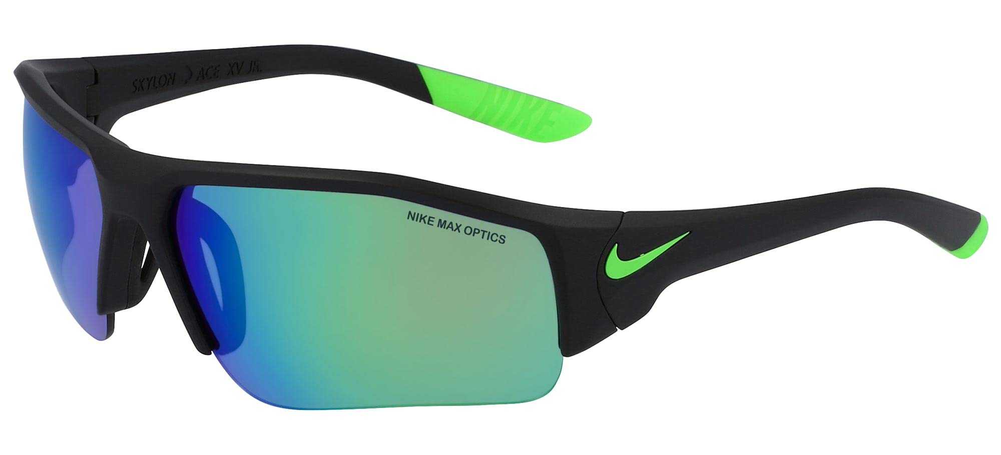 Nike EV0910-013 Skylon Ace Xv Jr R Sunglasses Matte Black Frame Color, Grey with Green Mirror Lens Tint