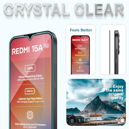 Image of FIRST MART Military-Grade Gorilla Tempered Glass For Redmi 15A (6.9 Inch) With Edge To Edge Screen Coverage and Easy Installation Kit| Black