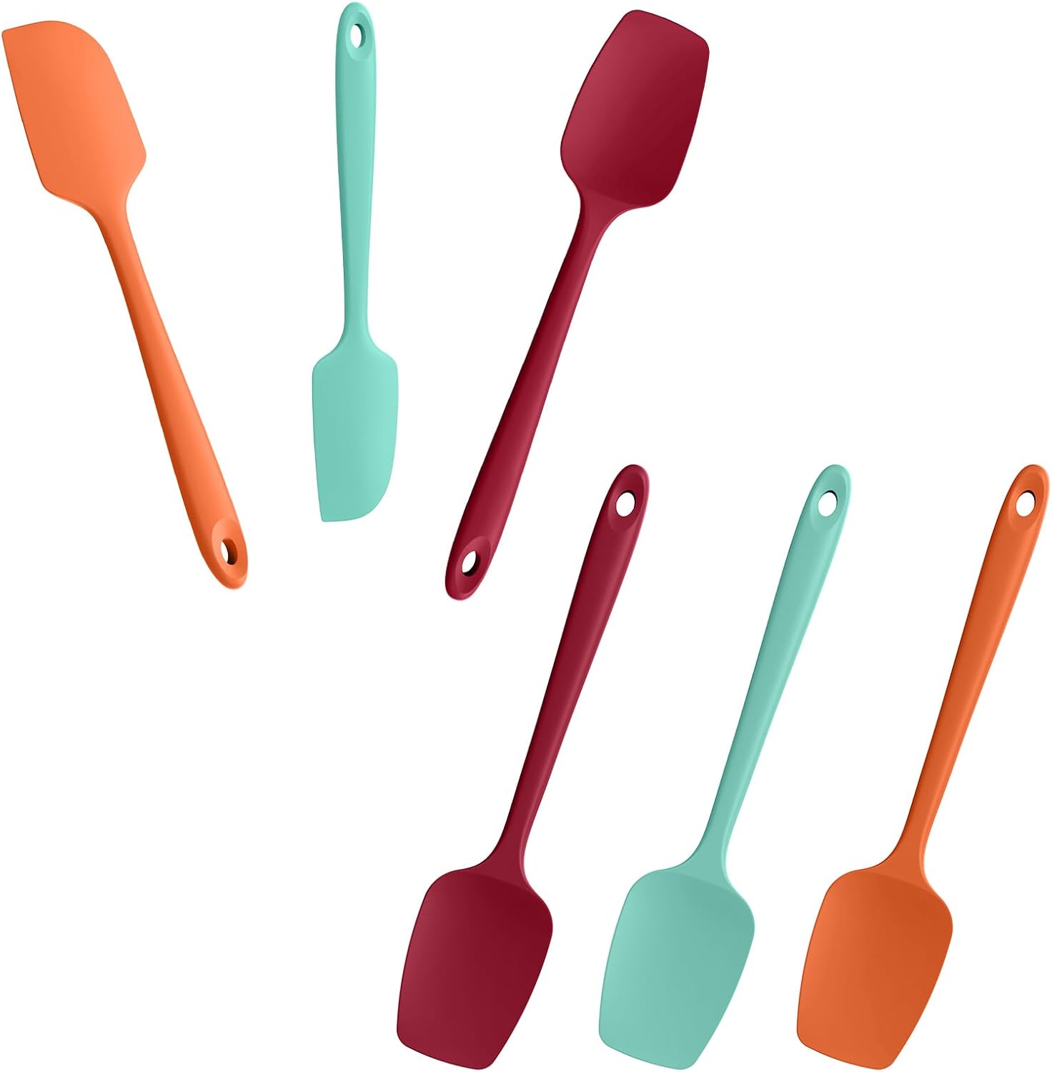 Doosu 600°F Heat Resistant 3-Piece Silicone Spatula Scrapers BPA Free Baking Cooking Tools(Orange+Aqua Sky+Red) & 3-Piece Food Grade Spoonulas for Mixing Stirring Scraping Serving (Red+Aqua+Orange)