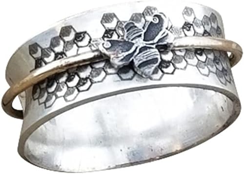 Bonito anillo giratorio anti giratorio de abeja para mujeres y niñas, ansiedad, animal, alivio del estrés, meditación apilable, banda ancha, a la