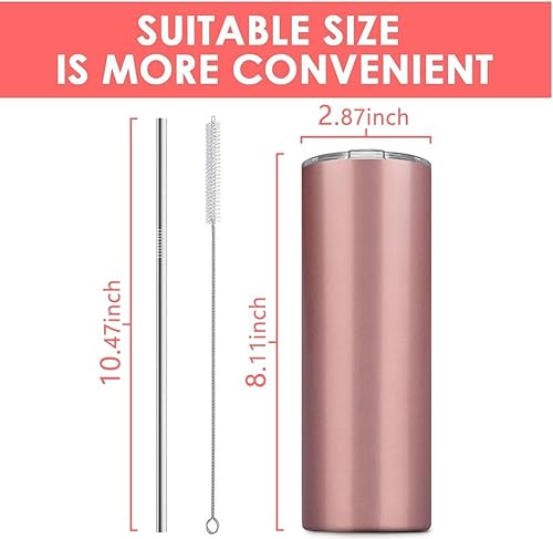 Miniatura 9 de Paquete de 6 vasos delgados de acero inoxidable, vaso de agua de doble aislamiento de 20 onzas con 6 popotes y 3 cepillos, taza de viaje al vacío,