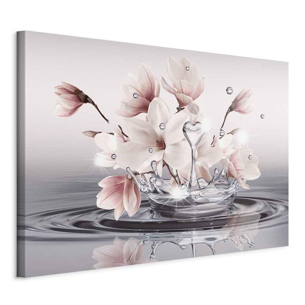 B&D XXL - Quadro Fiori di Magnolia su Acqua 120x80 cm 1 Pezzo - Stampa su Tela Strutturata XXL Grande - Quadri Moderni Soggiorno Grandi - Stampe da Parete Murale Arte Moderno - b-C-0656-b-a