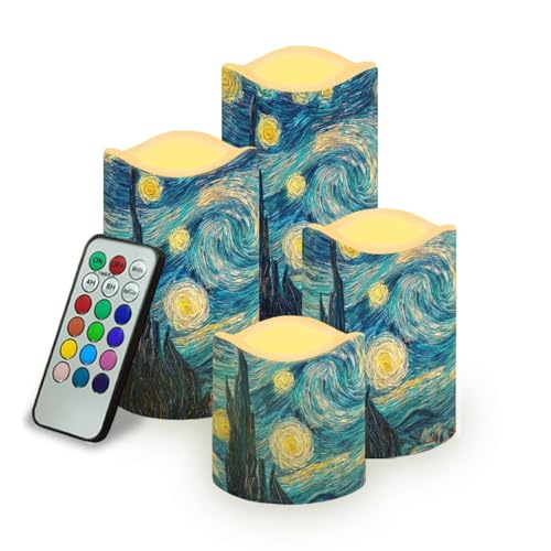 Image of Starry Night Plastic Flameless Candles with Remote Control and Timer LED Flickering Battery Electric Pillar Candles for Table Decoration