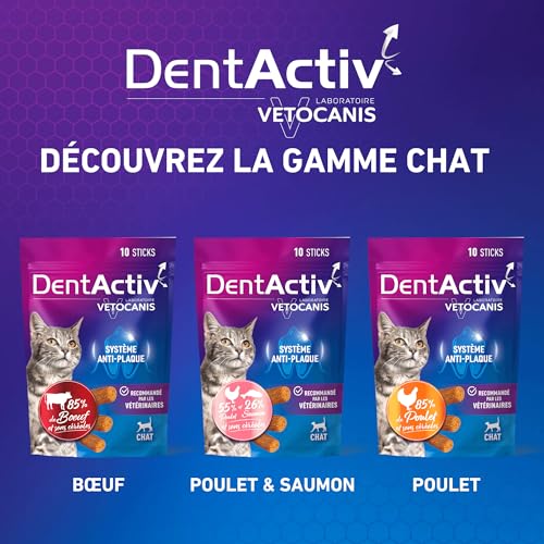 Vetocanis | Dentactiv | Dental Katzen Sticks | Köstliche Katzen Leckerlies | Katzen Zahnpflege & Gesundheit | Katzensnacks 85% Rindfleisch | Katzenfutter empfohlen von Tierärzten | Anti-Plaque-System