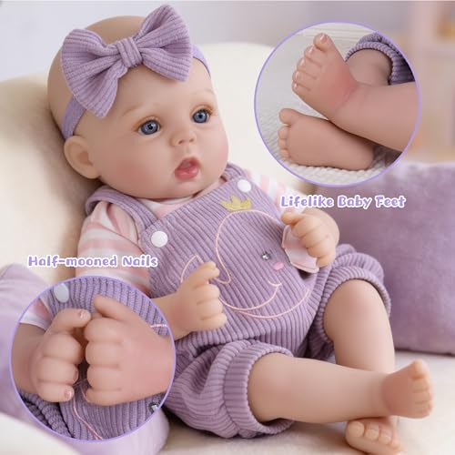Image of EKOKIZ Lifelike Reborn Baby Dolls - 18 Inch Realistic Baby Doll Cloth Body Newborn Girl with Elephant Outfit & Accessories, Gift Box Included for Kids Role Play, Cuddling & Collectors