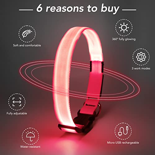 KOSKILL Light Up Dog Collar, Rechargeable USB Collar, Waterproof, Luminous LED Collar, Adjustable, Super Bright - Image 2