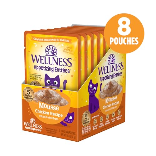 Image of Wellness Appetizing Entrees Mousse Adult Wet Cat Food, Natural, Protein Rich, Grain Free, Chicken Recipe, 1.4 oz, Pack of 8 Pouches
