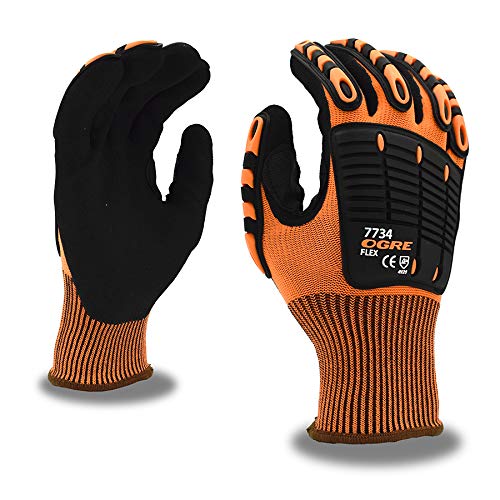 Cordova Safety Products Ogre-Flex Hi-Vis Polyester Shell Durable Gloves, Large, Orange (7734L)