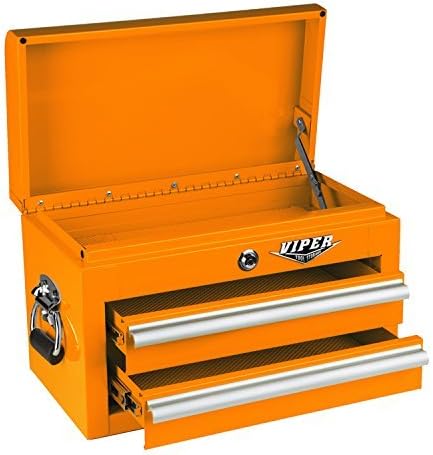 Viper Tool Storage V218MCOR 18-Inch 2-Drawer 18G Steel Mini Storage Chest W/Lid Compartment, Orange