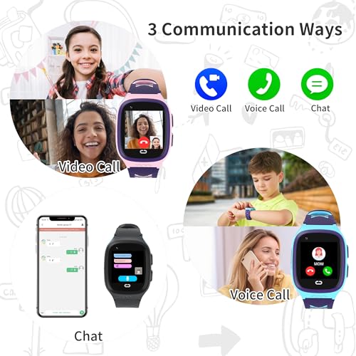 Image of 4G Kids Smart Watch Boys with GPS Tracker Location Video Call Cell Phone SOS Calling Voice Chat Camera Alarm Clock Touch Screen SmartWatch Gifts for Age 5-12 Kids (Black)