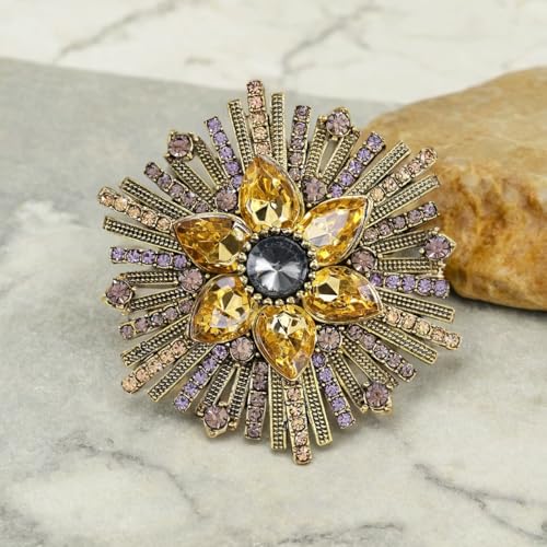 Image of Rhinestone Crystal Sunflower Brooch Pin Elegant Wreath Brooch Clothing Hat Bag Skirt Accessories for Women