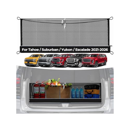 Image of 3-Layer Cargo Net for Tahoe /Suburban /Yukon /Yukon XL /Escalade 2021-2026 Nets | Zoned Storage Trunk Net with Integrated Zippered Storage Bag, Heavy-Duty Cargo Organizer Netting, Camping /Daily Use