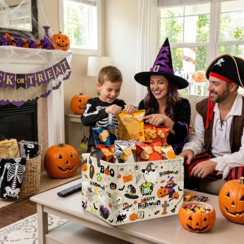Image of Clastyle Large Spooky Halloween Baby Gift Basket Stuffers Boy Girl Pumpkin Bat Graveyard Boo Nursery Bin Kid Book Toy Box Collapsible Clothes Organizer for Bedroom, Spide Bat, 40 * 30 * 30 cm