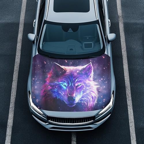Image of Galaxy Wolf Print Hood Wraps for Cars Hood Wrap Protector Washable Car Hook Elastic Fabrics Can be Washed Hook Wraps