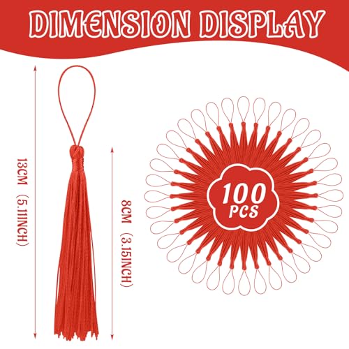 Image of 100 Pcs Bookmark Tassels Bulk Red Soft Craft Silky Handmade Mini Tassels for Jewelry Making with Loops for DIY Craft Accessory Dress Decoration