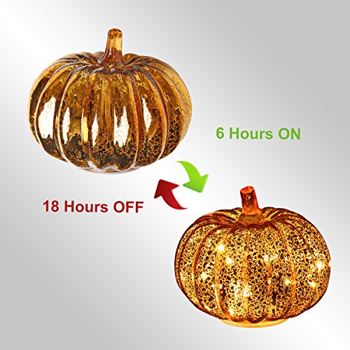 Image of Romingo Mercury Glass Pumpkin Light with Timer for Halloween Pumpkin Decorations Fall and Thanksgiving Christmas Decor,Gold, 5.5 inches