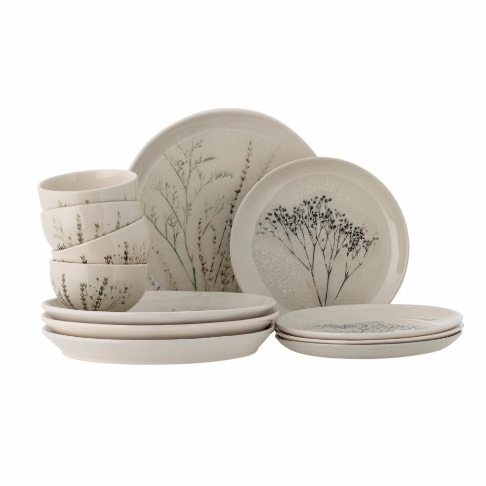 Assiette et bol Bloomingville faïence naturelle 12 pièces lavable en machine