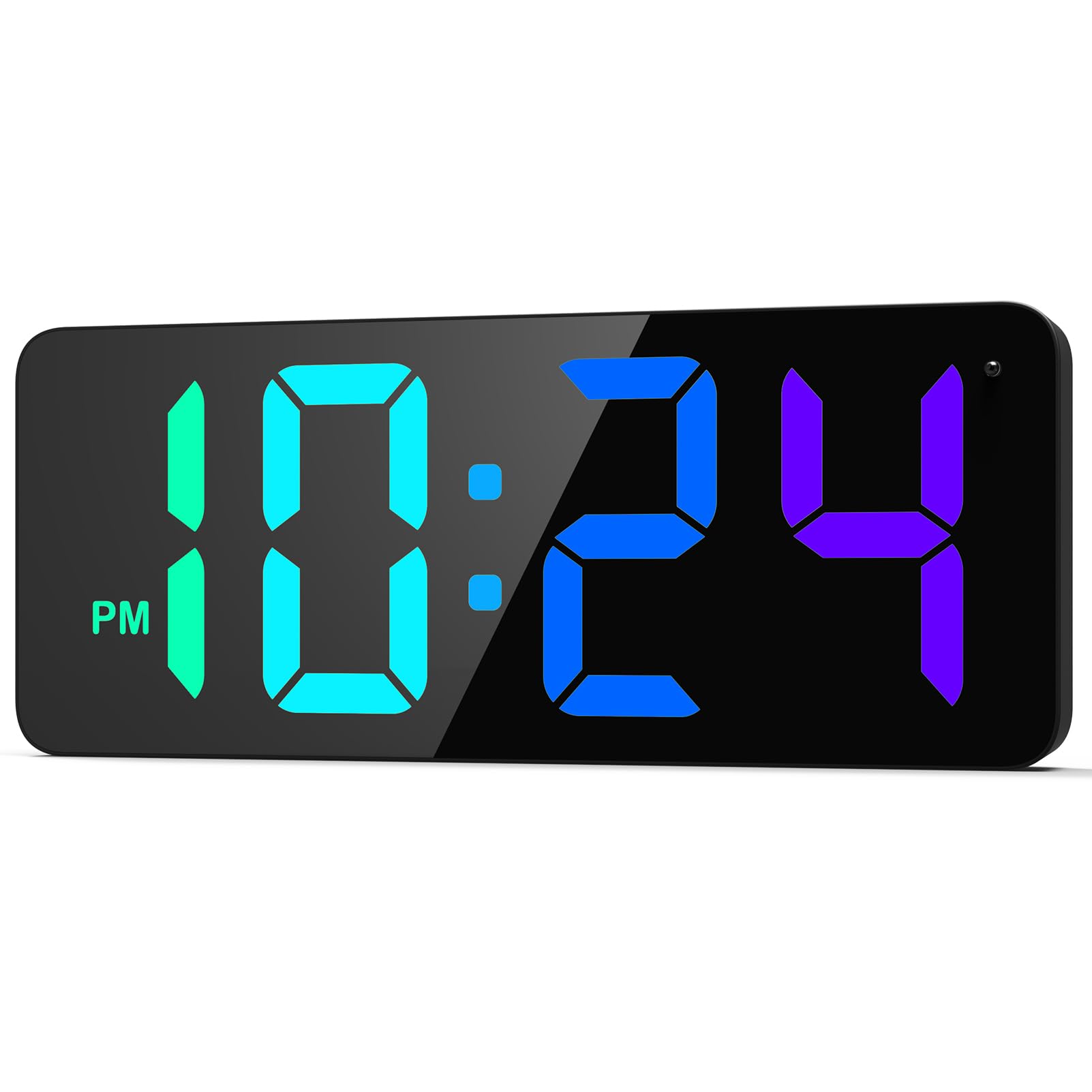 Horloge murale numérique LED avec affichage RVB dynamique, gros chiffres, luminosité automatique, format 12/24 heures, petite horloge murale électrique moderne silencieuse pour salon, chambre, salle