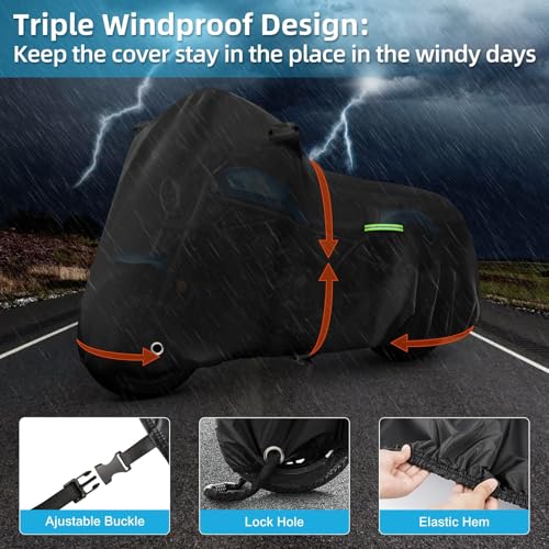 Image of Motorcycle Cover Waterproof for Honda Rebel 300 500 1100, Heavy Duty Outdoor Sun Rain Snow UV Dust All Weather Protection Motorbike Cover with Soft Cotton Lining & Lock Hole